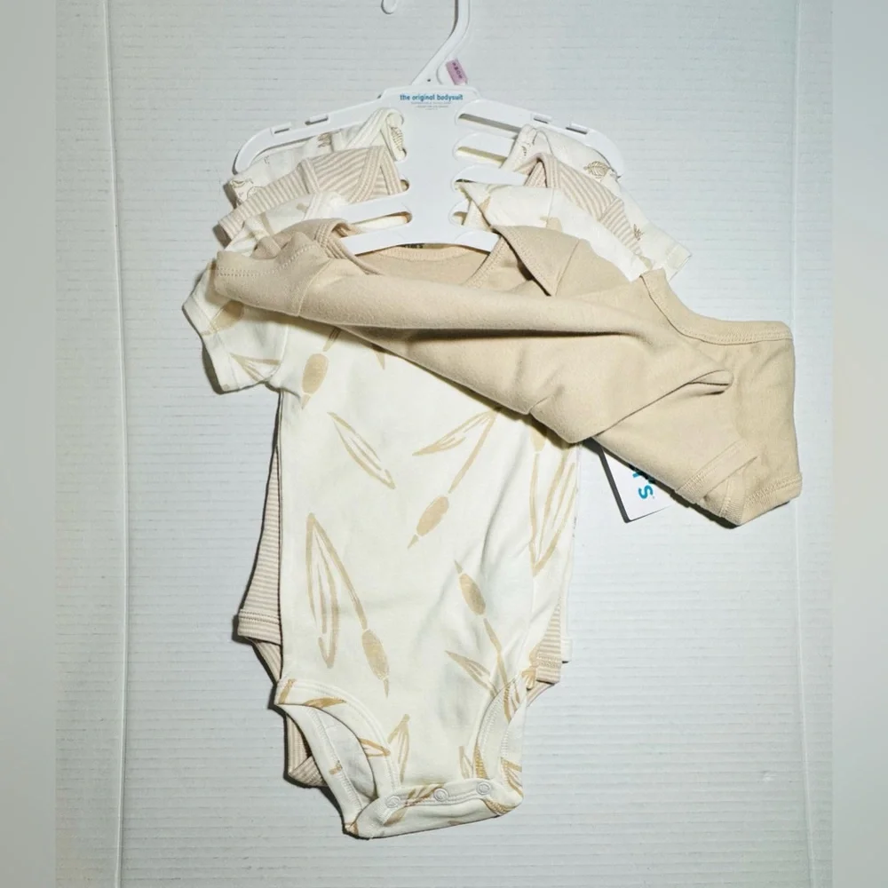 Carters Bodysuits 4 Piece Gender Neutral Colors Size‎ 9M Ducks Stripes Tan Beige